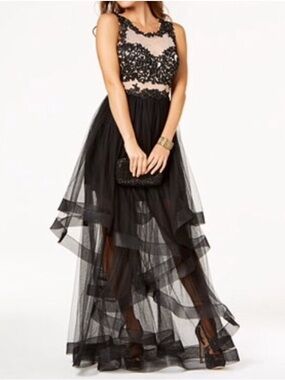 Say Yes to the Prom black nude high-low mesh sequin prom dress TLC 9/10
